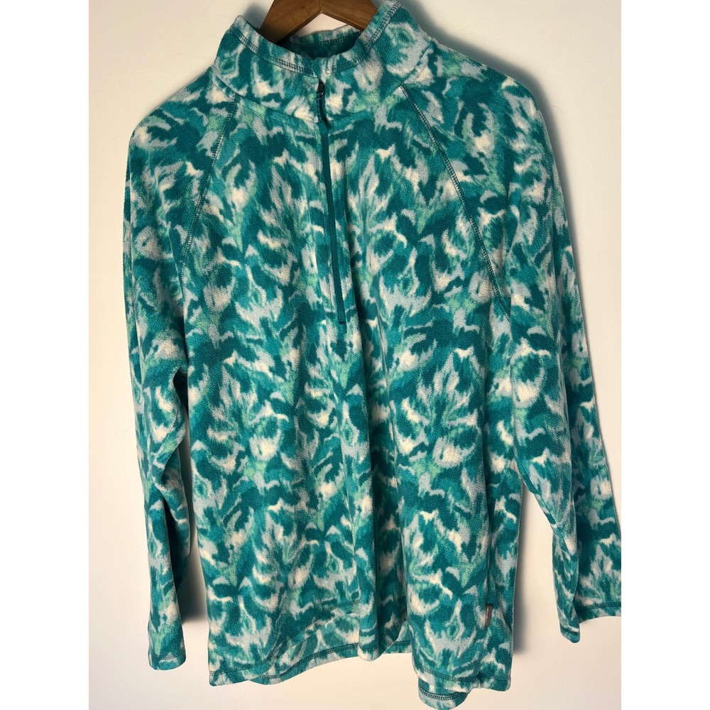 Eddie Bauer XXL Fleece Pullover Gorpcore Teal White Abstract Ikat 1/4 Zip Top